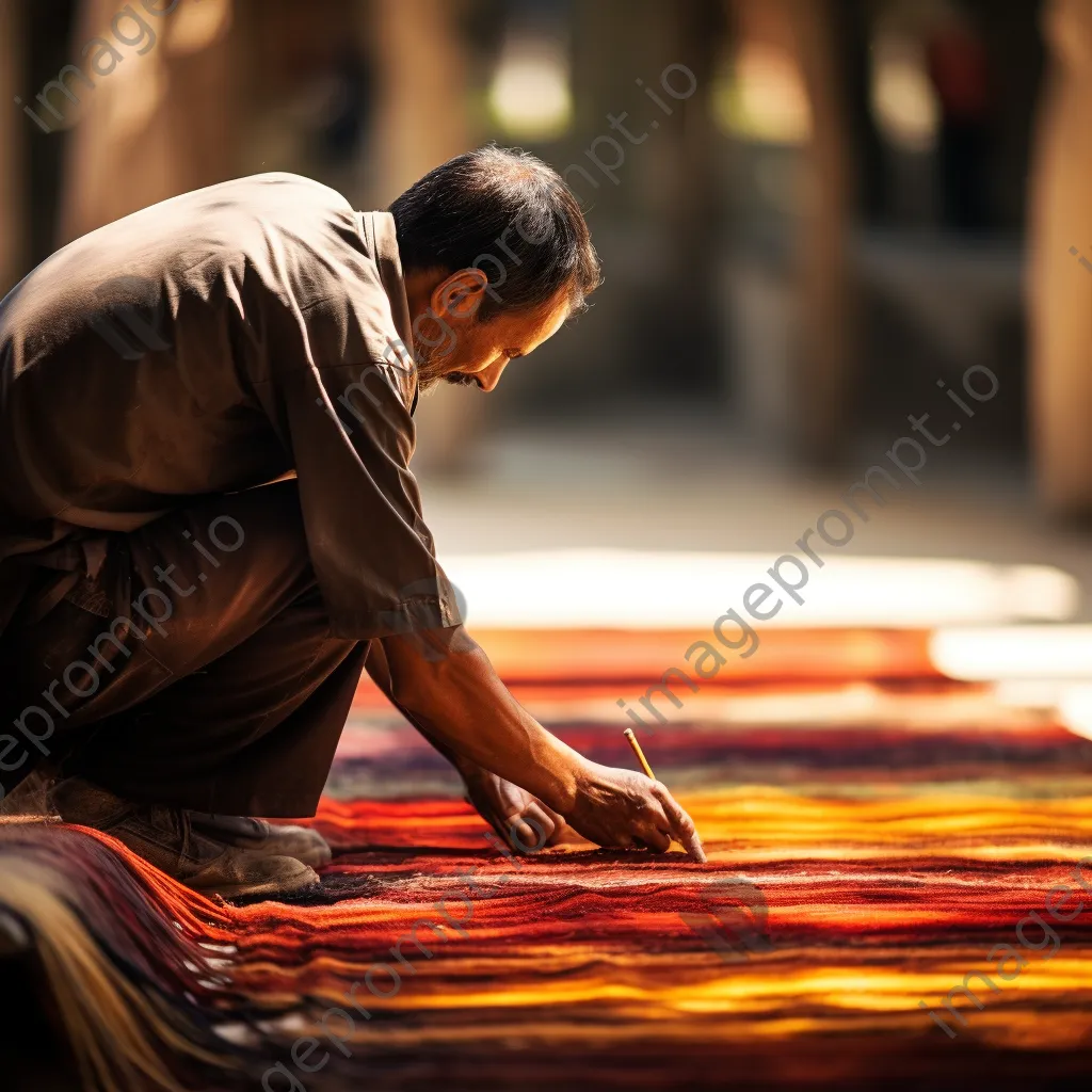 Weaver dyeing a carpet with natural colors. - Image 1