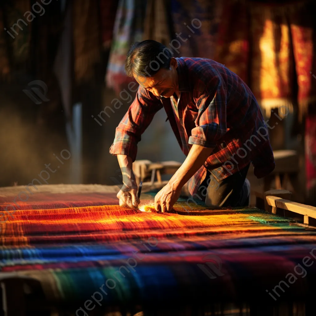 Weaver dyeing a carpet with natural colors. - Image 2