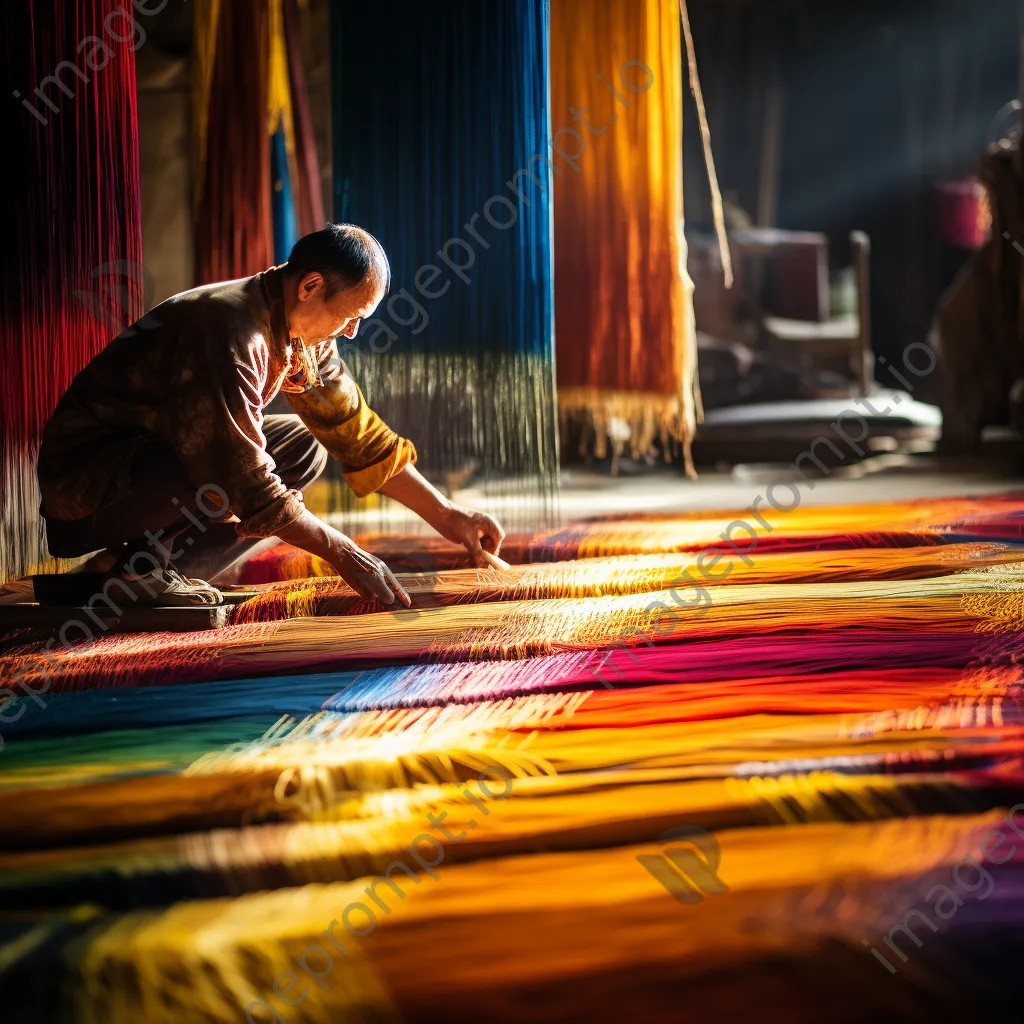 Weaver dyeing a carpet with natural colors. - Image 4