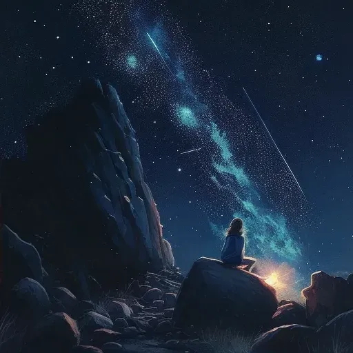 Woman on rock looking at glowing comet in night sky - Image 2