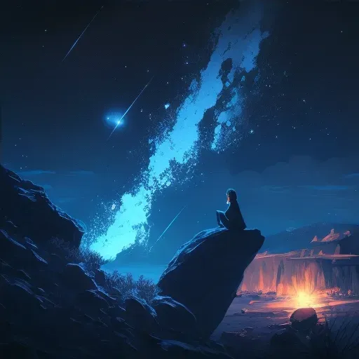 Woman on rock looking at glowing comet in night sky - Image 4