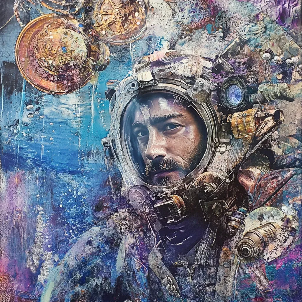 Artwork of Captain Nemo exploring underwater civilizations, done in mixed media - Image 1