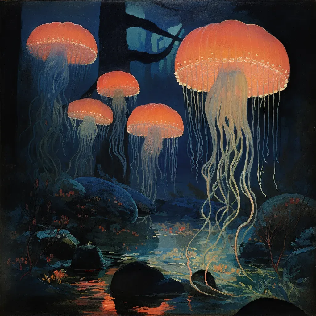 Vibrant jellyfish bloom illuminating dark ocean - Image 2