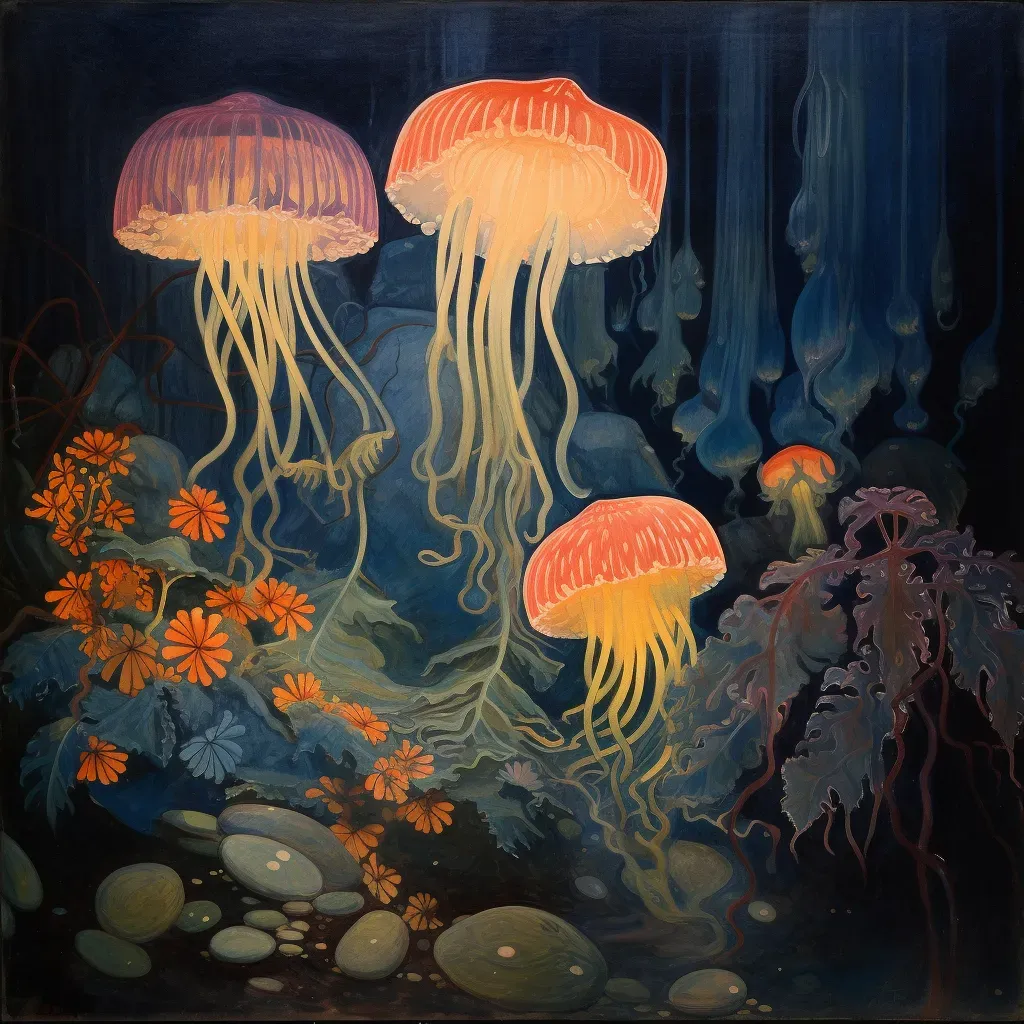 Vibrant jellyfish bloom illuminating dark ocean - Image 4