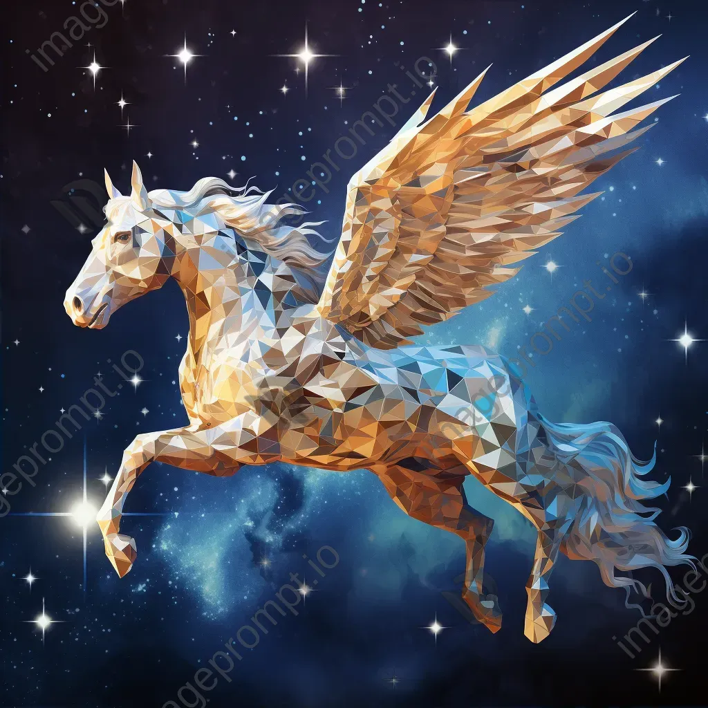 Low poly Greek mythical Pegasus flying through a star-dusted sky - Image 2