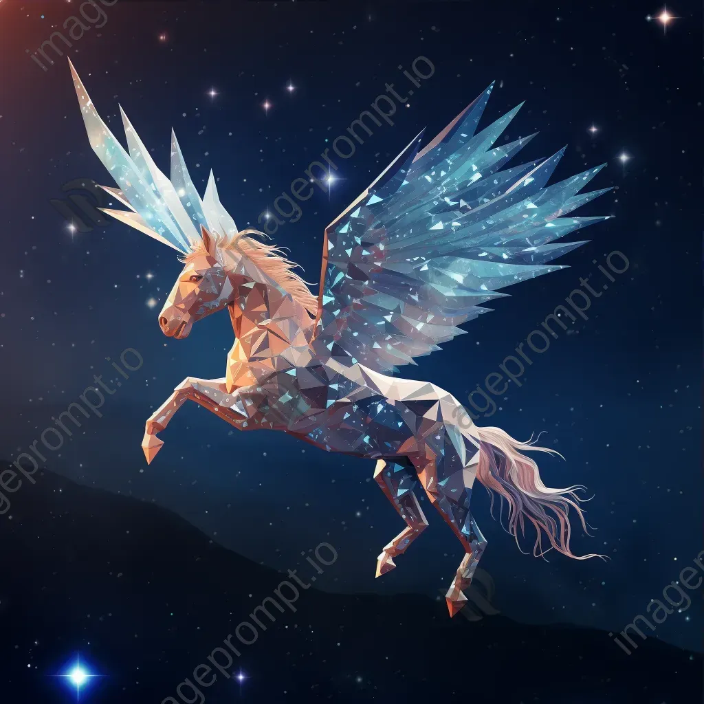 Low poly Greek mythical Pegasus flying through a star-dusted sky - Image 3