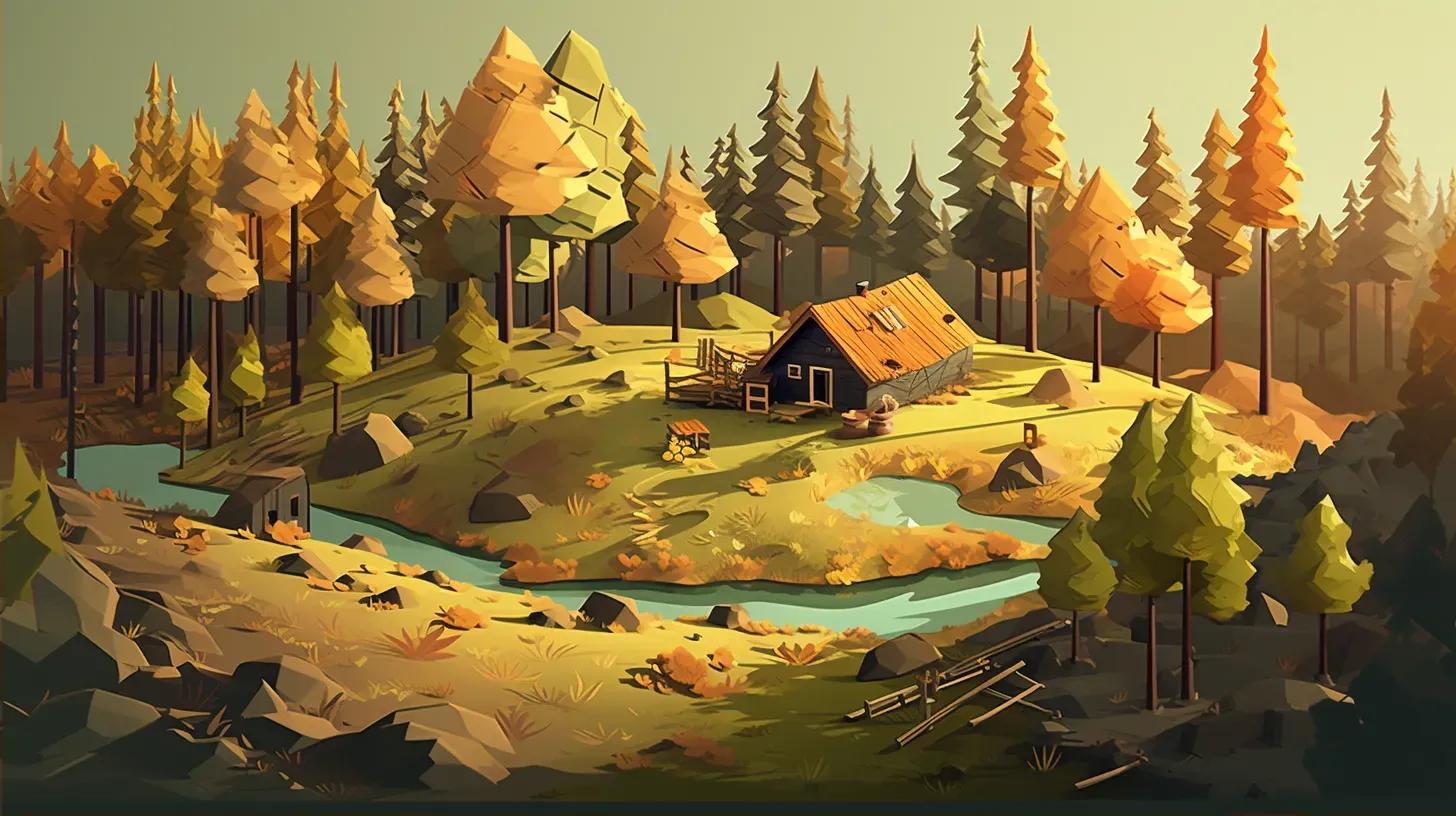 Isometric view of a low poly woodland scene in autumn colors - Image 2