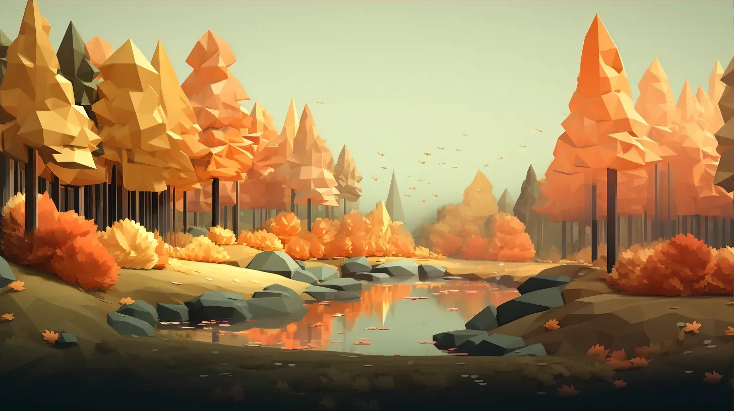 Isometric view of a low poly woodland scene in autumn colors - Image 3