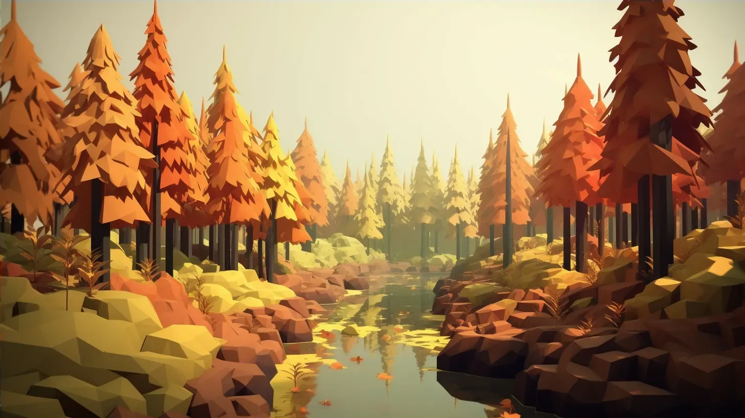 Autumnal woodland in Low Poly