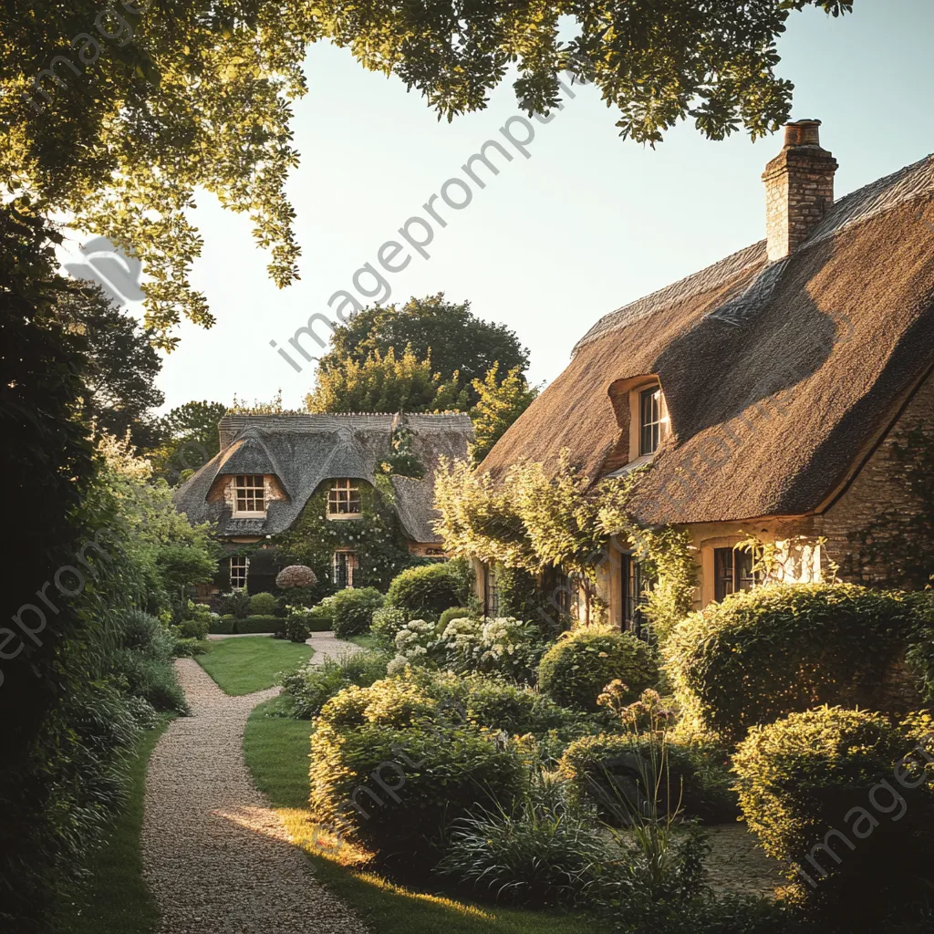 Historic estate with thatched roofs and manicured gardens - Image 2