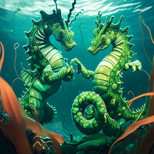 Seahorses dancing in a bed of seagrass - Image 2