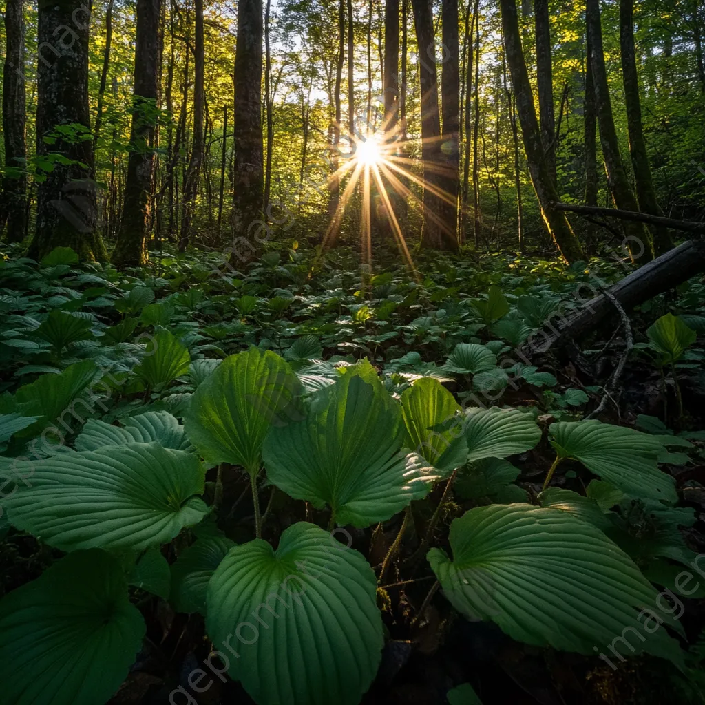 Sunlight filtering through tree leaves in a dense forest - Image 2