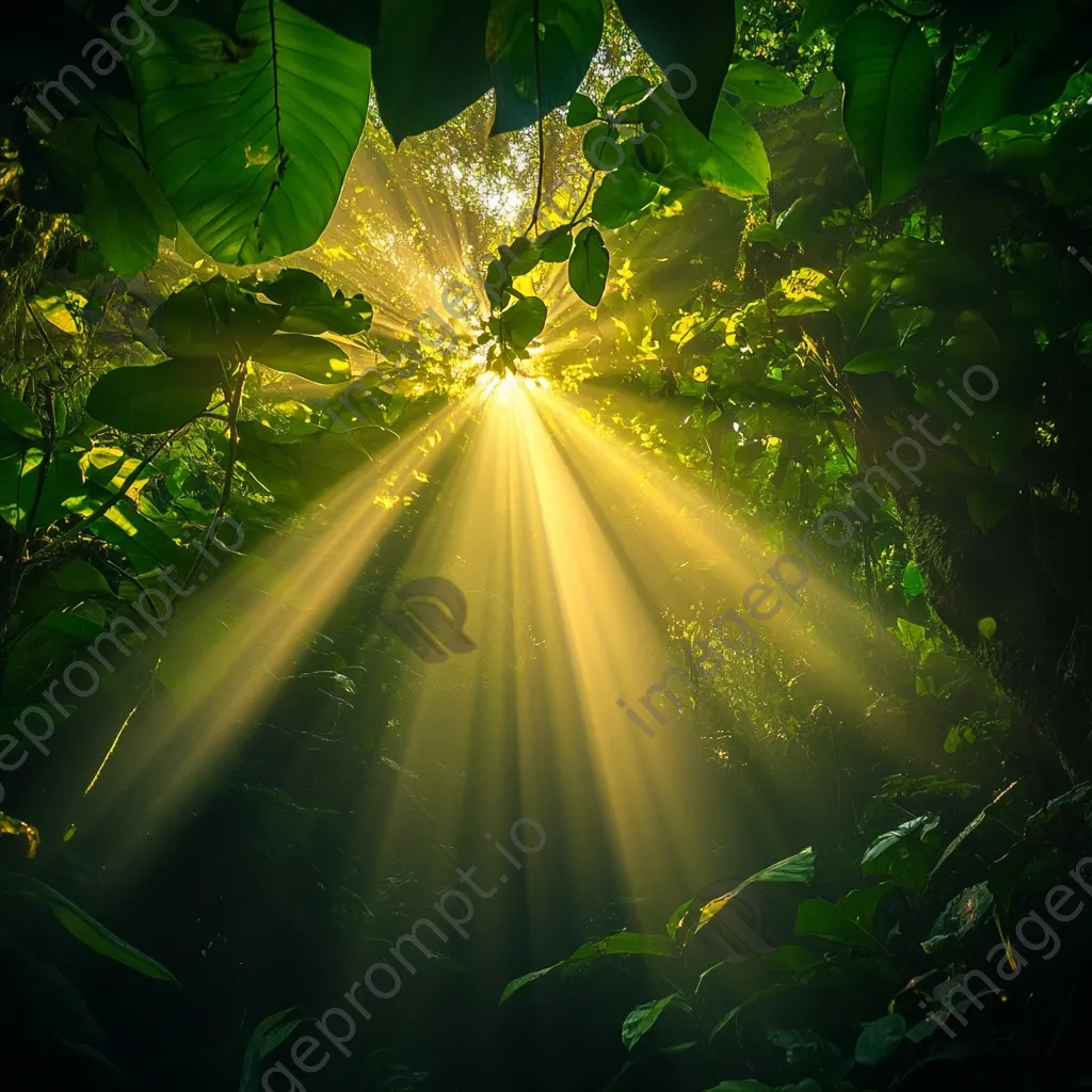 Sunlight filtering through tree leaves in a dense forest - Image 3