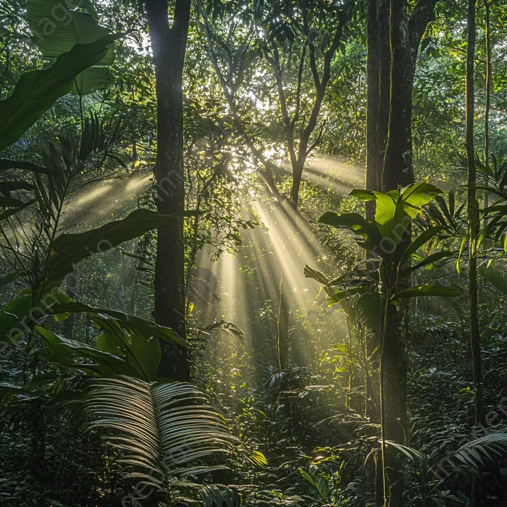 Sunlight filtering through tree leaves in a dense forest - Image 4