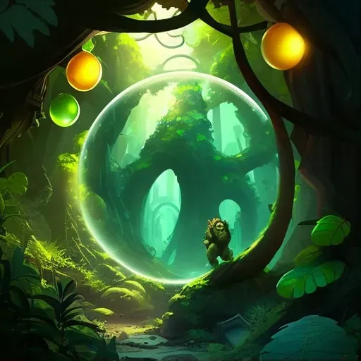 Enchanted forest with glowing orbs and towering trees - Image 1