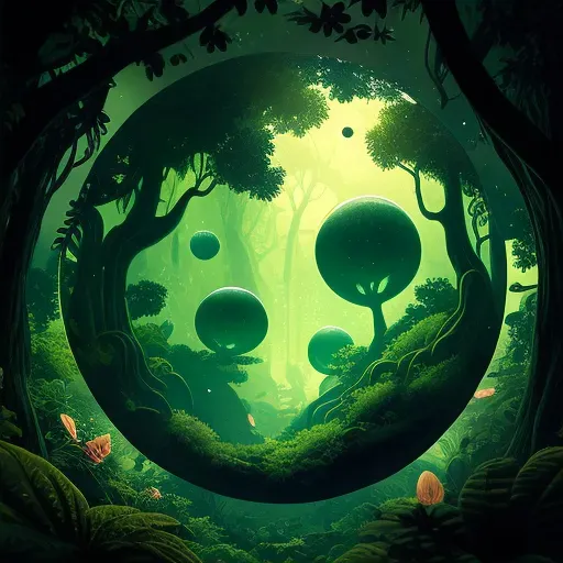 Enchanted forest with glowing orbs and towering trees - Image 2