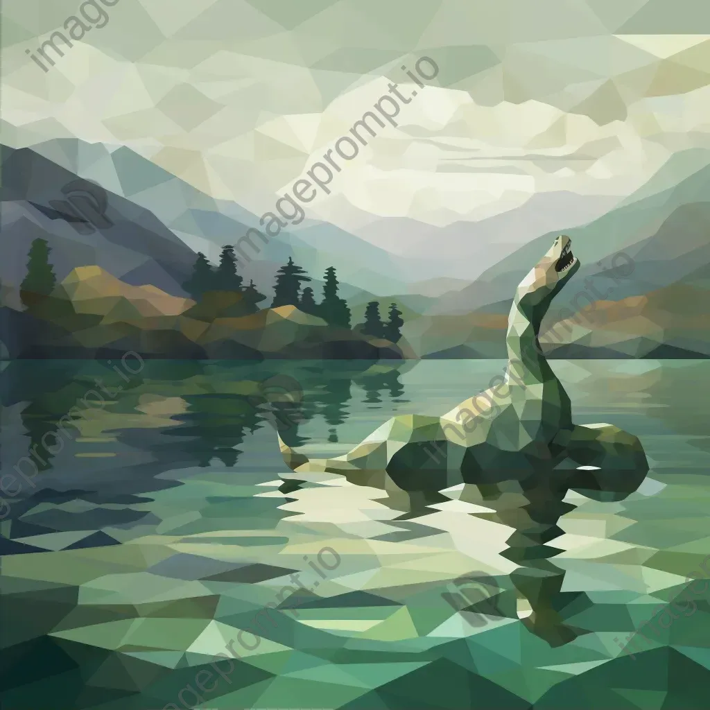 Low poly Loch Ness Monster gliding smoothly through the misty Scottish highlands - Image 2