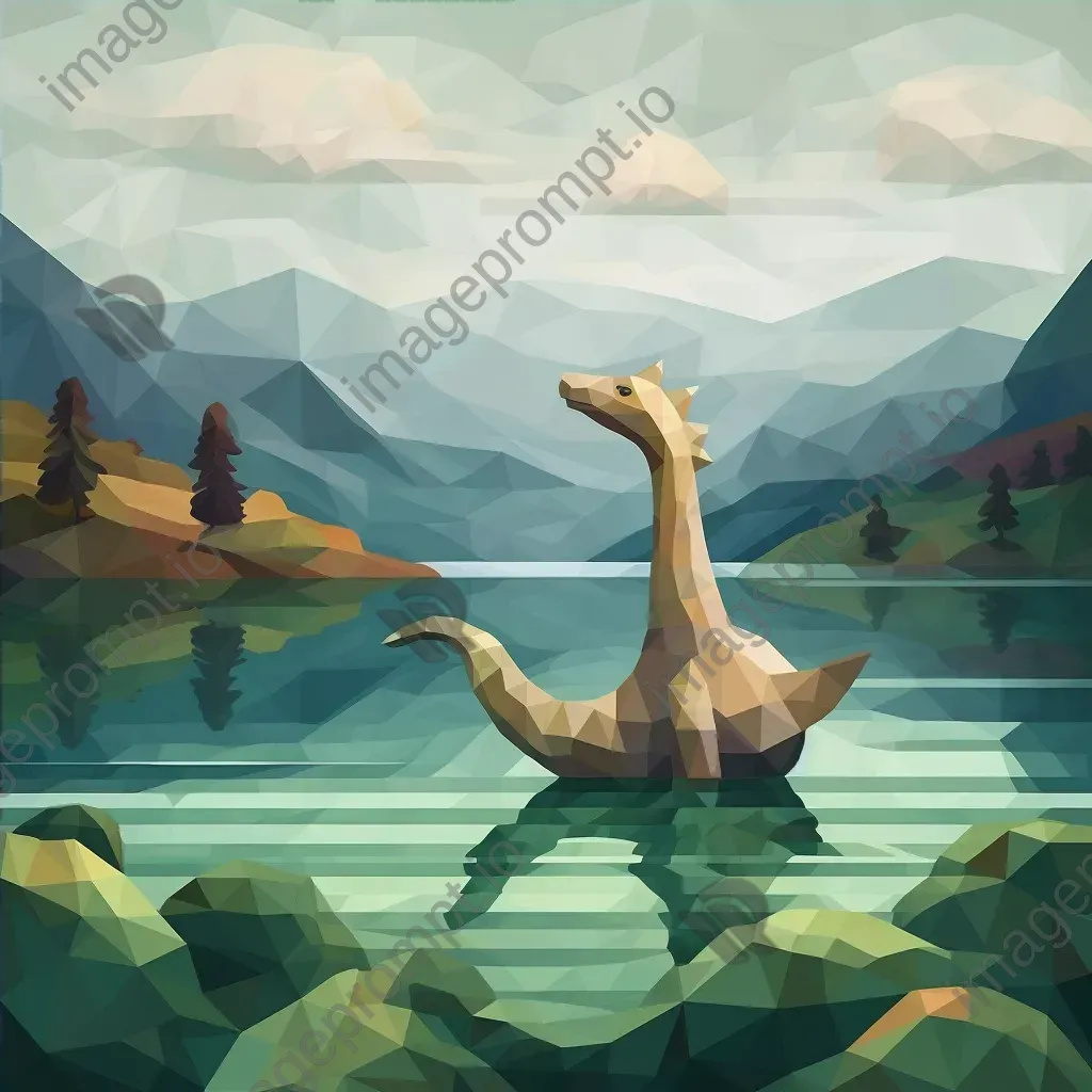 Low poly Loch Ness Monster gliding smoothly through the misty Scottish highlands - Image 4