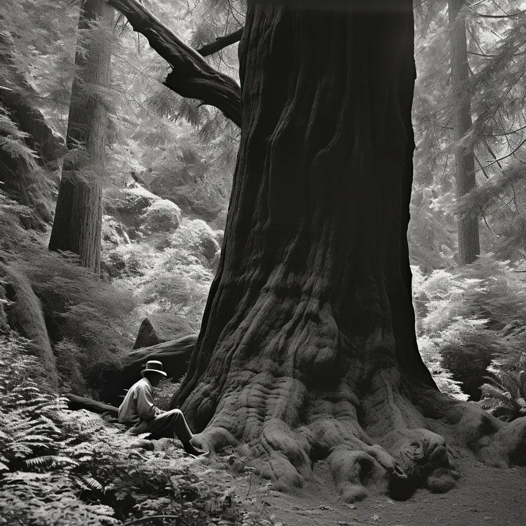 Man meditating under an ancient tree in a quiet forest - Image 1