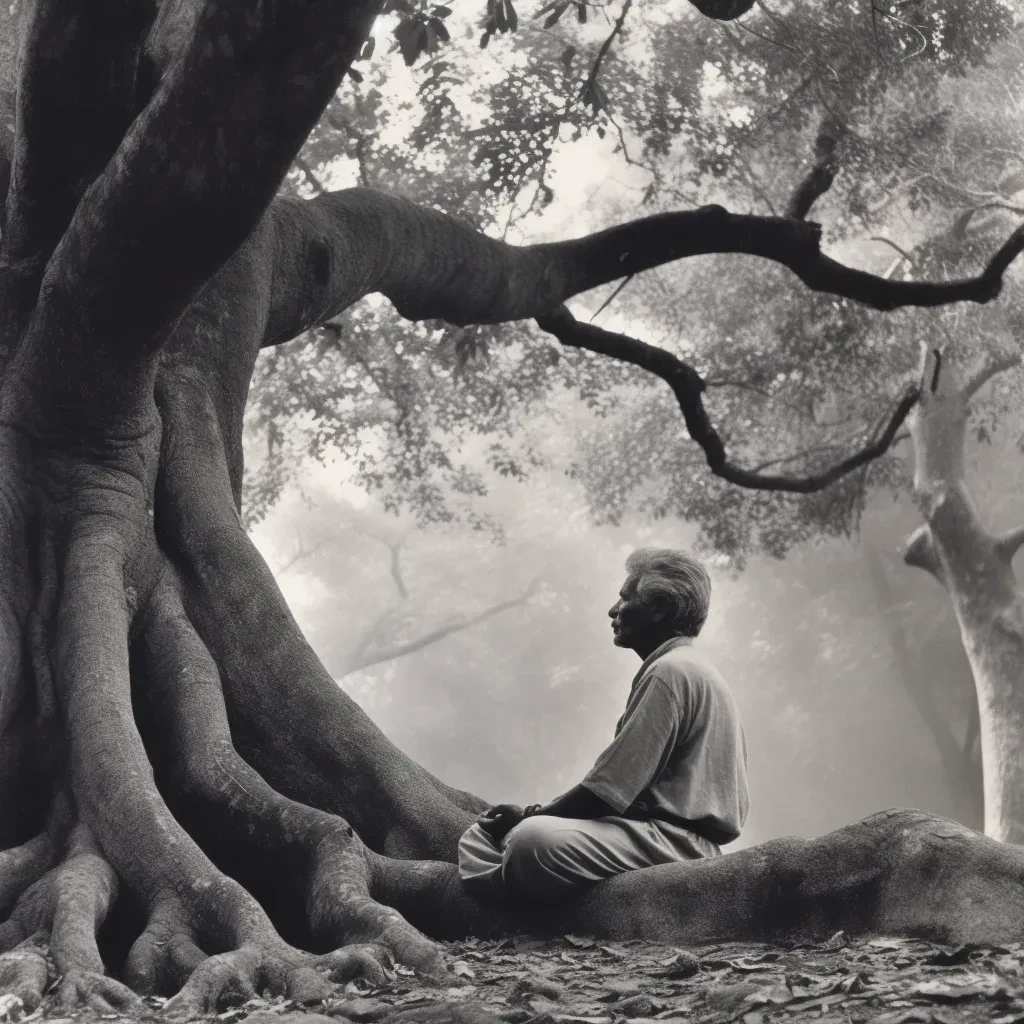 Man meditating under an ancient tree in a quiet forest - Image 3