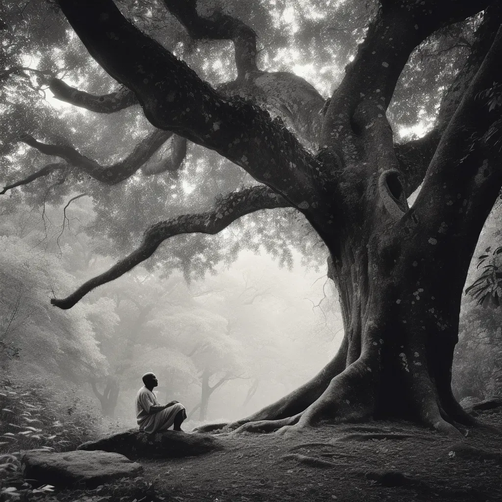 Man meditating under an ancient tree in a quiet forest - Image 4