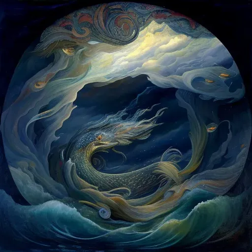 Image showing primordial life forms in prehistoric ocean under stormy sky - Image 3