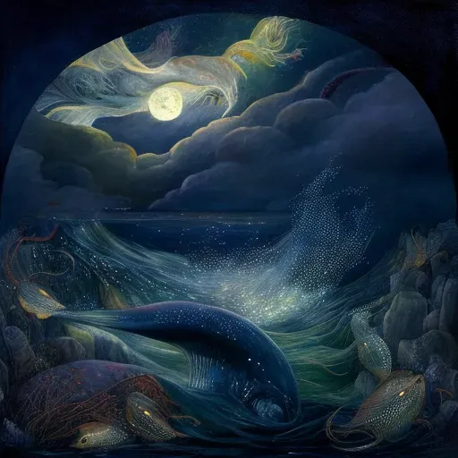 Image showing primordial life forms in prehistoric ocean under stormy sky - Image 4