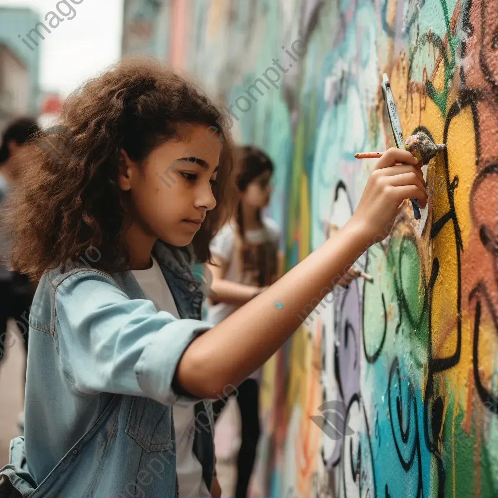 Children painting colorful murals in a street art workshop - Image 1