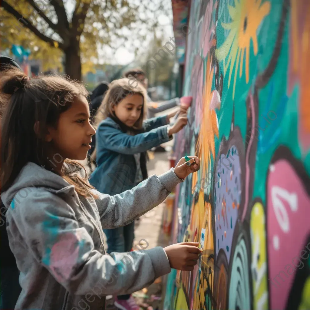 Children painting colorful murals in a street art workshop - Image 2