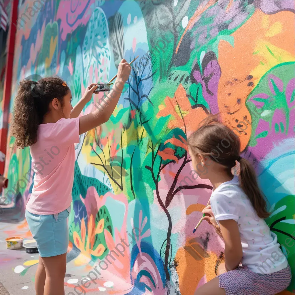 Children painting colorful murals in a street art workshop - Image 3