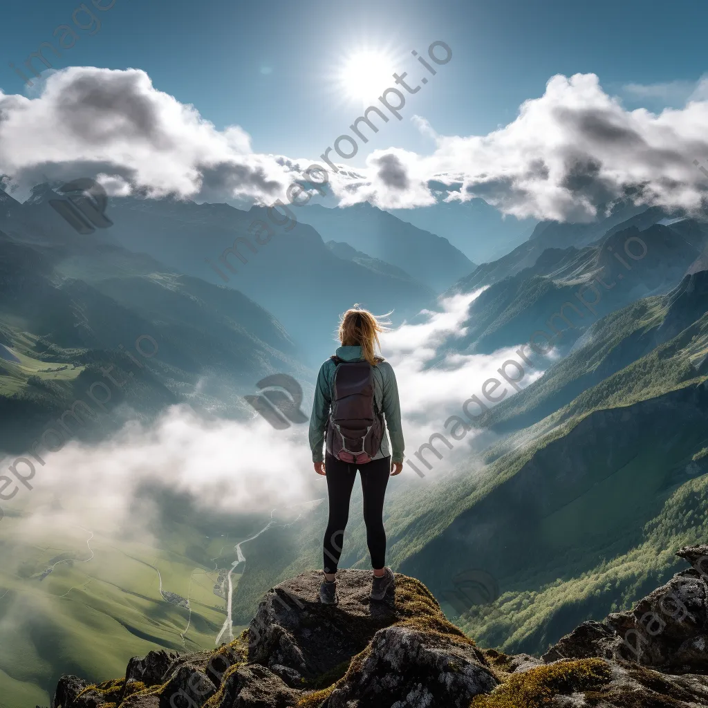 A female hiker at the peak of a mountain - Image 1