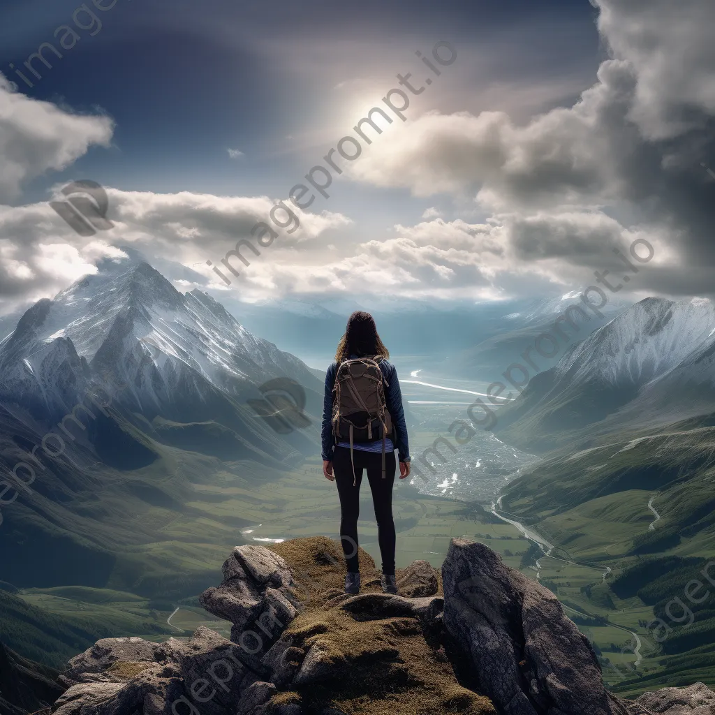 A female hiker at the peak of a mountain - Image 2