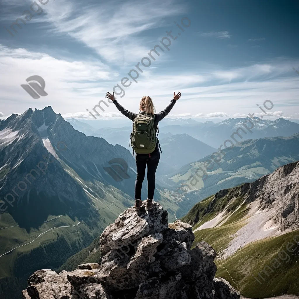 A female hiker at the peak of a mountain - Image 3