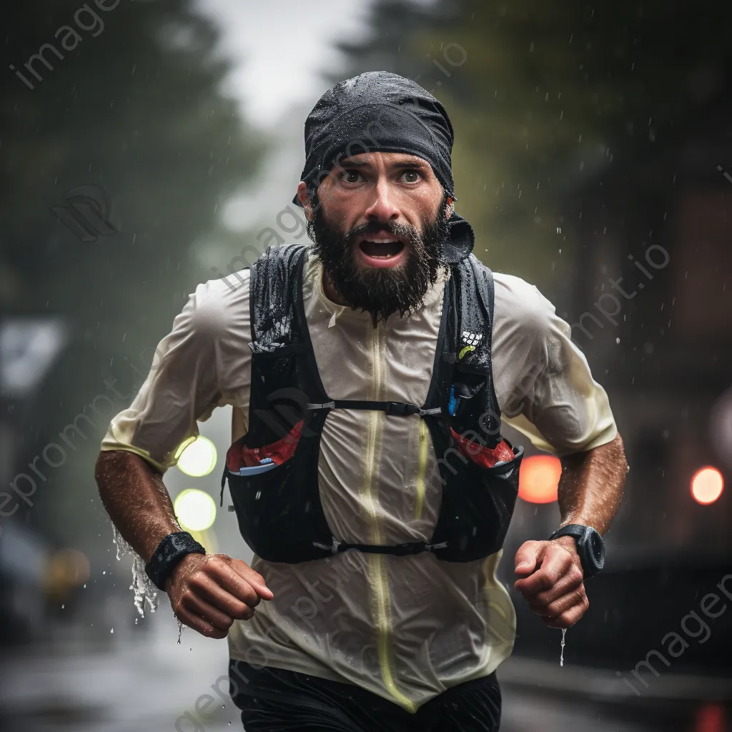 Marathon runner racing through a rainstorm - Image 2