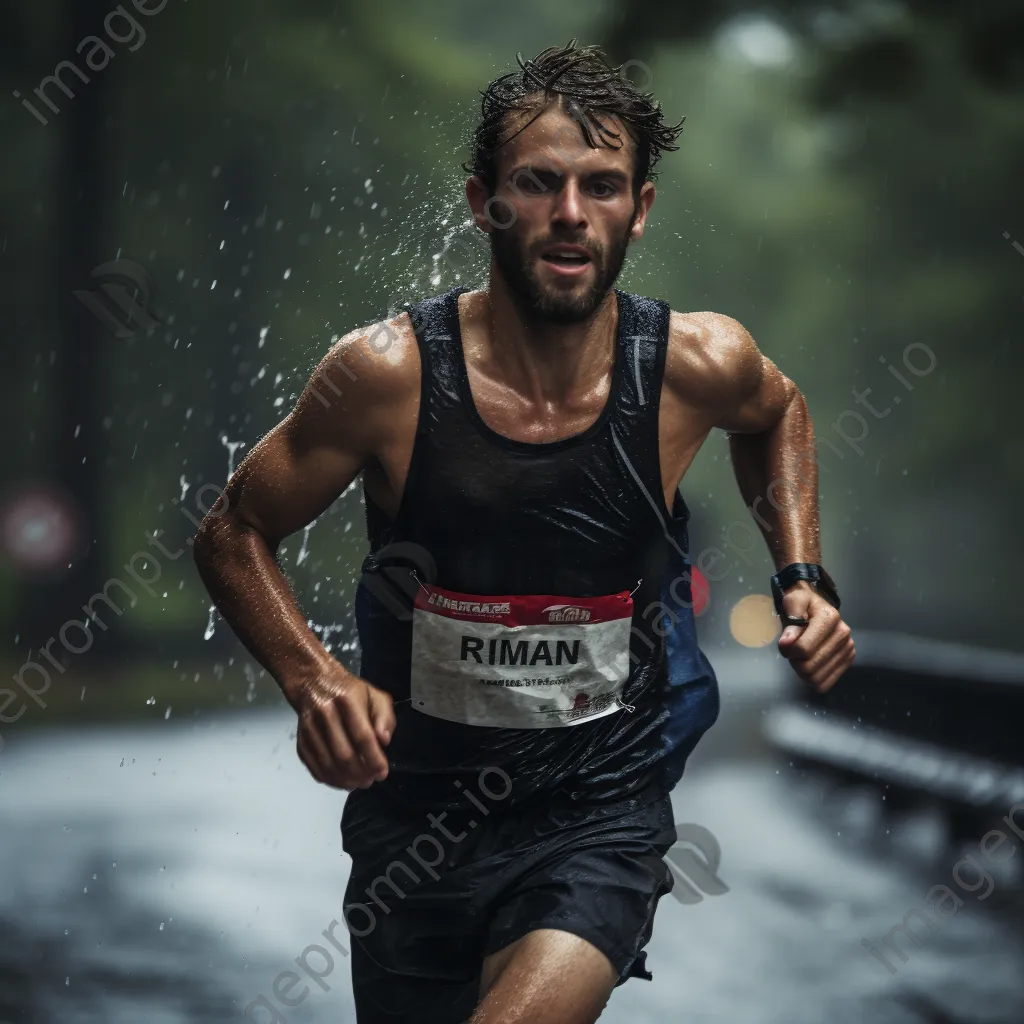 Marathon runner racing through a rainstorm - Image 3