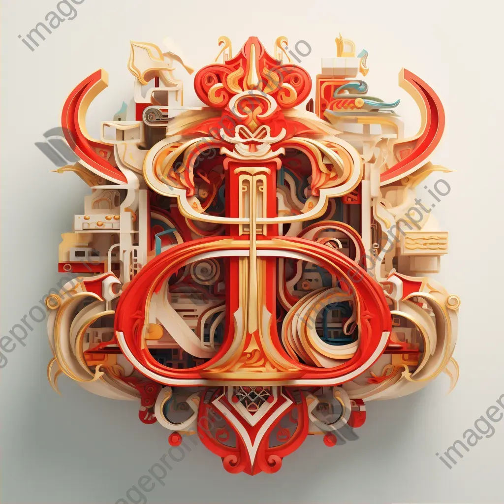 Rich red and gold typography showcasing traditional Asian symbols in low poly style - Image 2