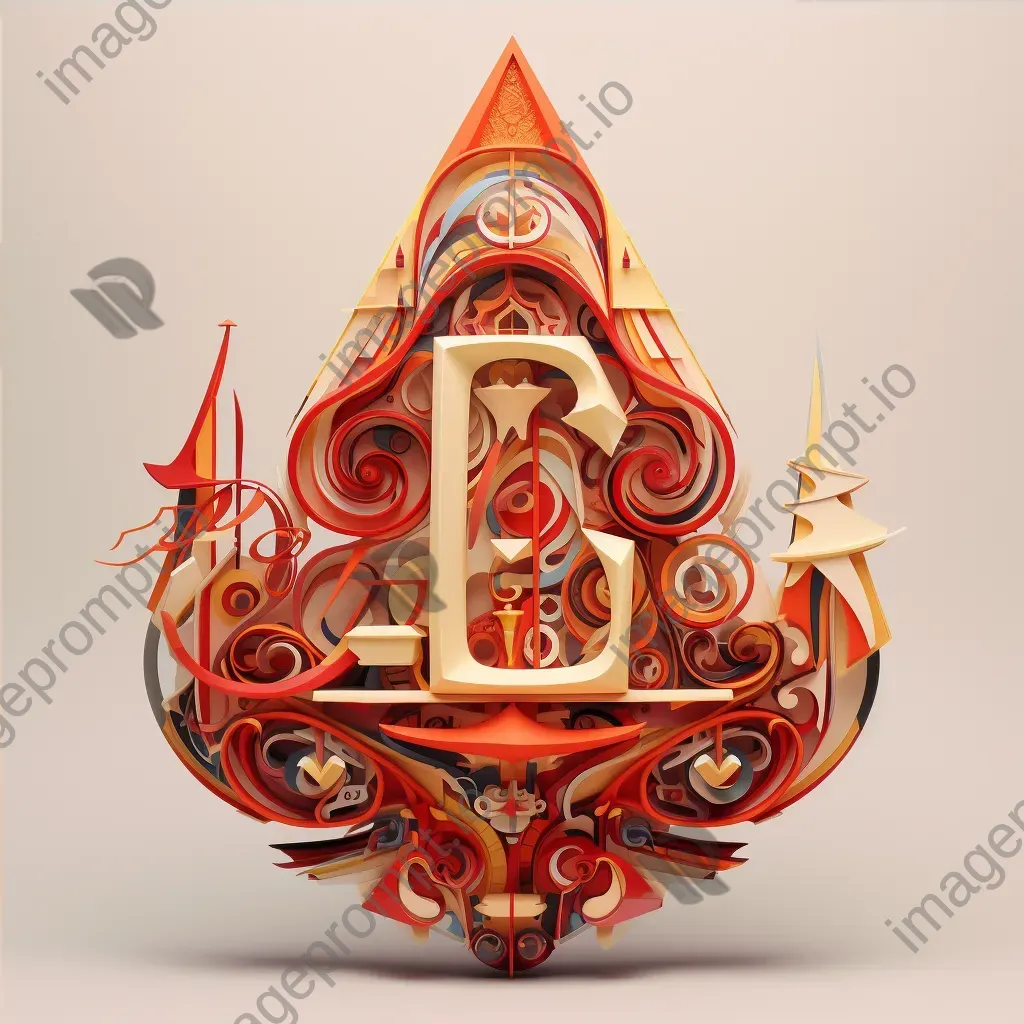 Rich red and gold typography showcasing traditional Asian symbols in low poly style - Image 4