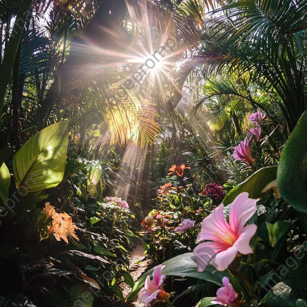 Spring water surrounded by tropical plants and flowers - Image 2