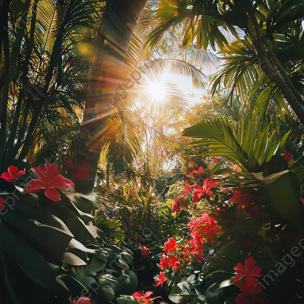 Spring water surrounded by tropical plants and flowers - Image 3