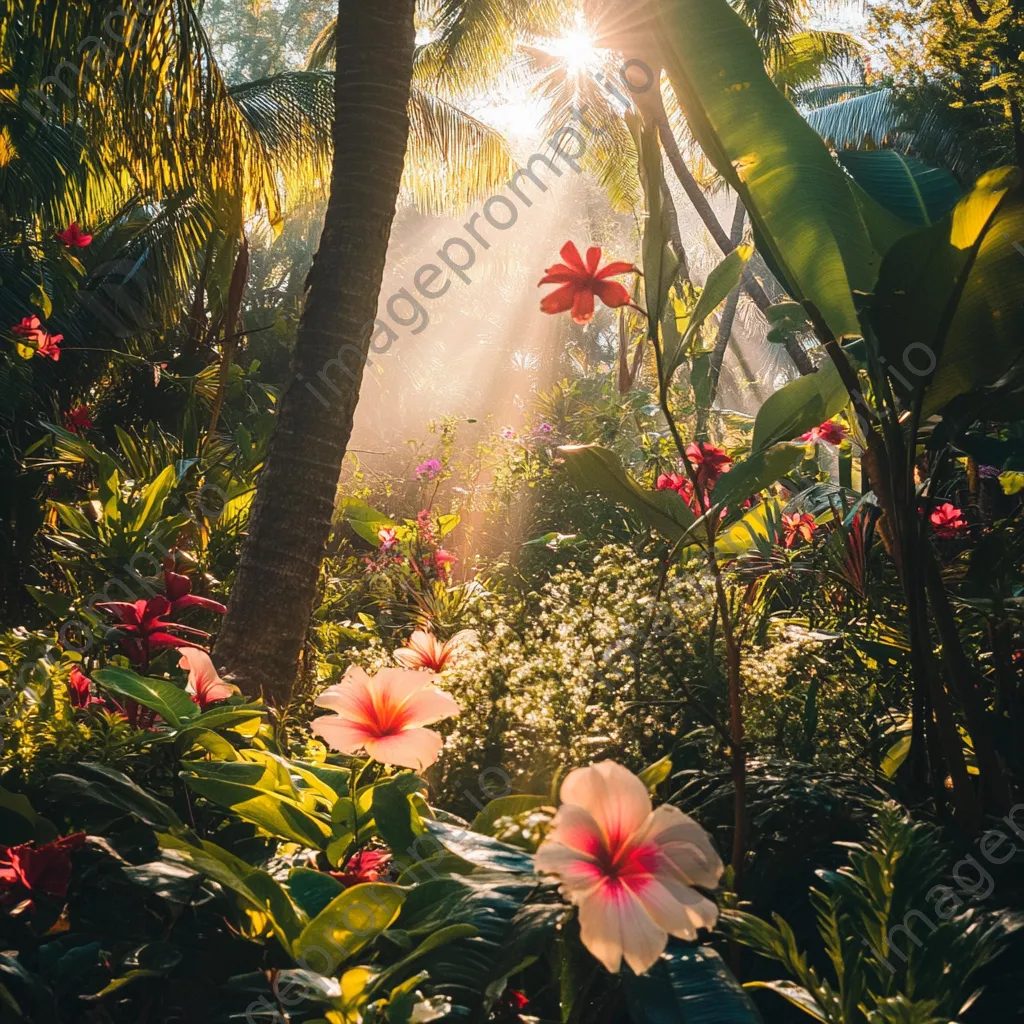 Spring water surrounded by tropical plants and flowers - Image 4