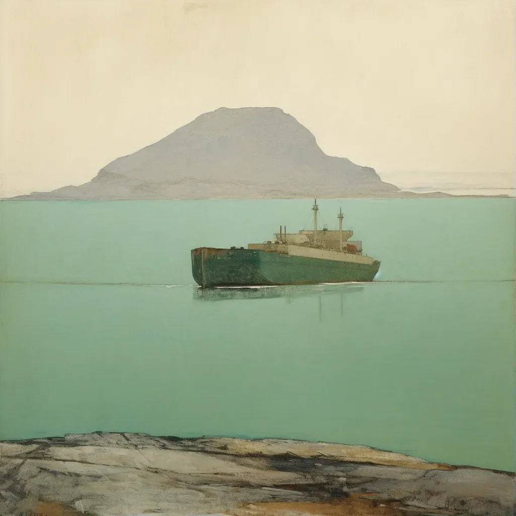 Ship sailing away from a barren island - Image 1