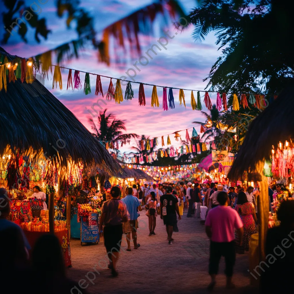 Street festival with colorful thatched-roof booths - Image 3