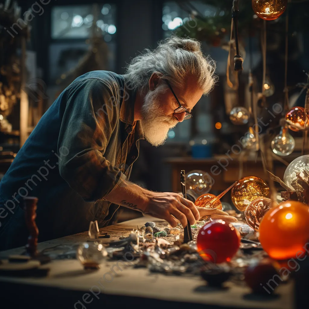 Artisan crafting glass ornaments in a warm lighting - Image 1