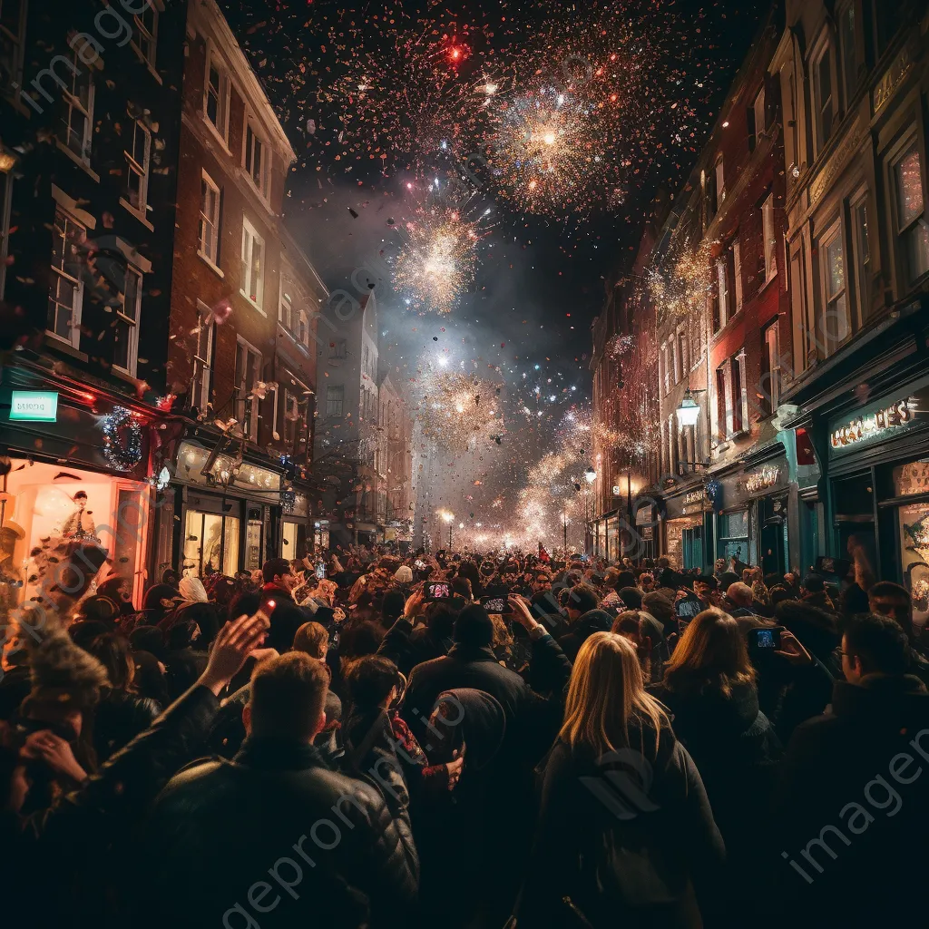 Crowd celebrating New Year