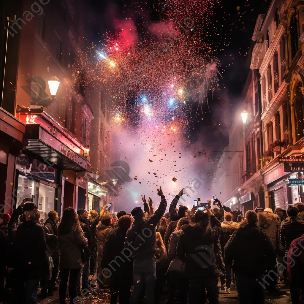 Crowd celebrating New Year