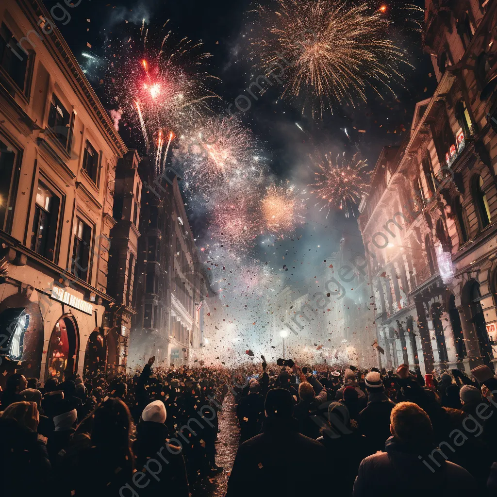 Crowd celebrating New Year