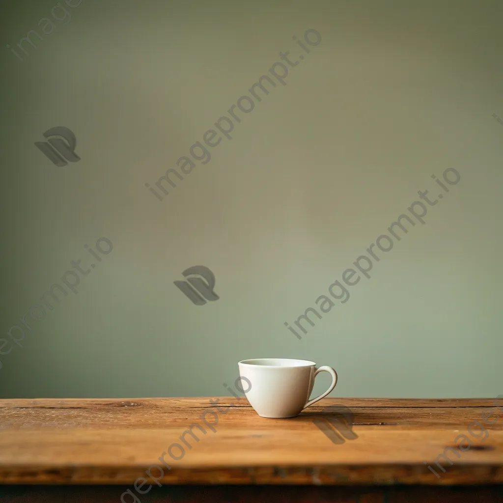 White coffee cup on a wooden table with negative space - Image 2