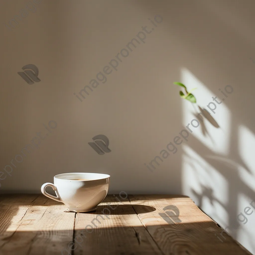 White coffee cup on a wooden table with negative space - Image 3