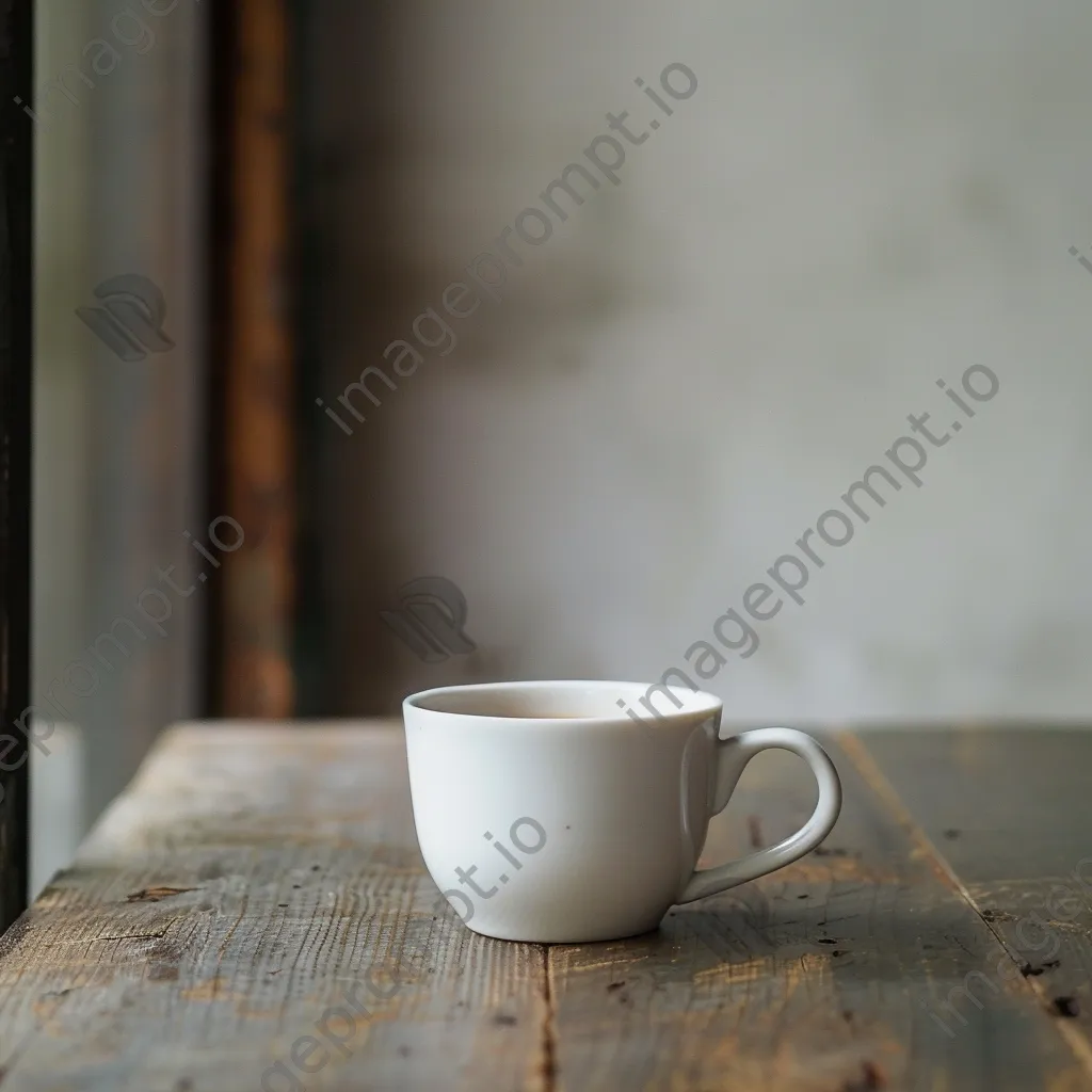 White coffee cup on a wooden table with negative space - Image 4