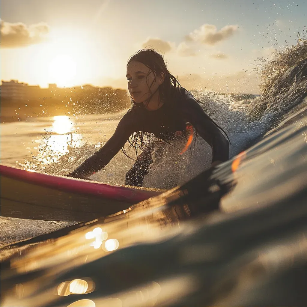 Young female surfer riding a wave with determination - Image 2